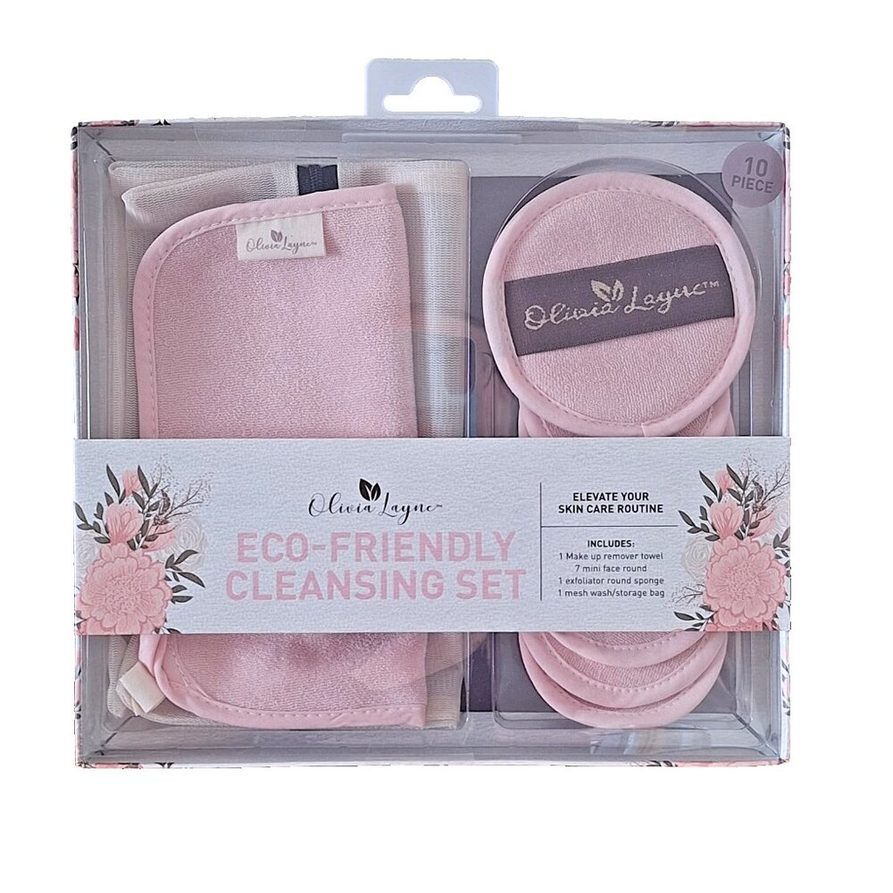 OLIVIA LAYNE 10 PIECE ECO-FRIENDLY CLEANSING SET PINK BNIB